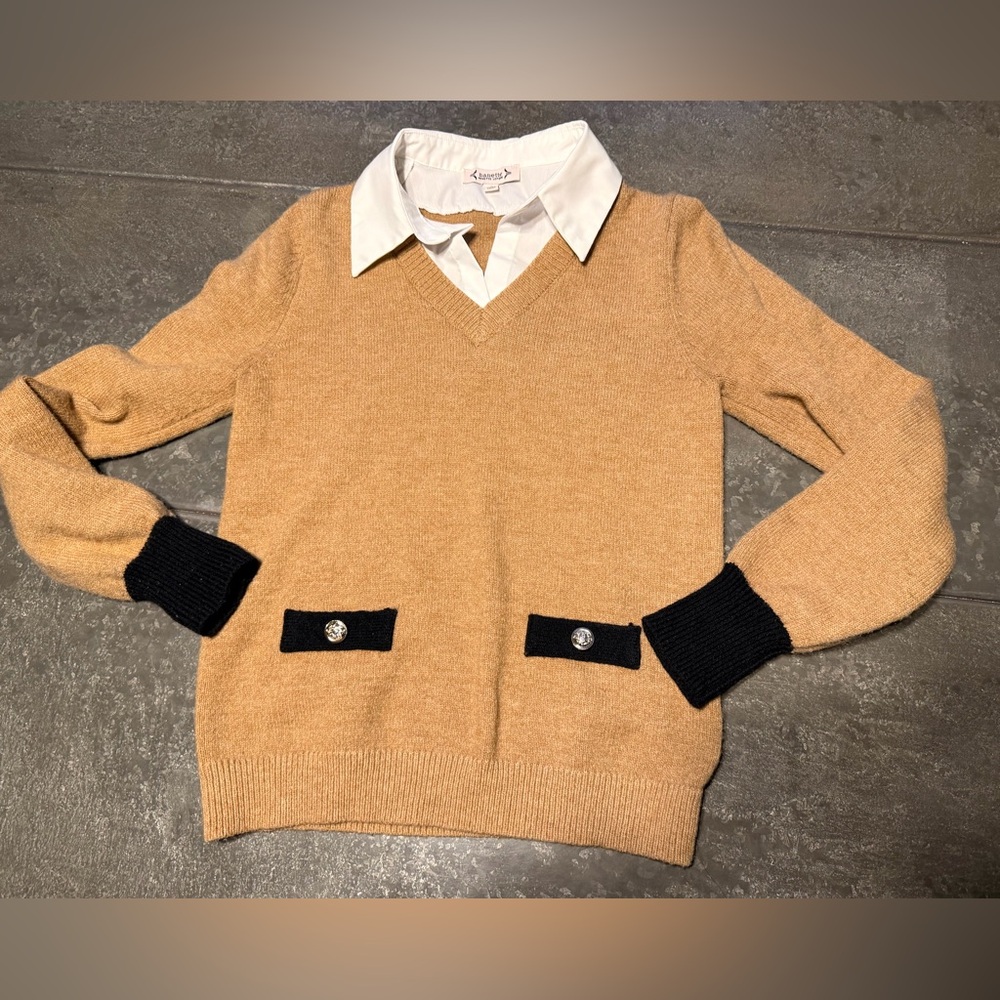 Nanette Lepore Tan and Black V-Neck Sweater Ladies S